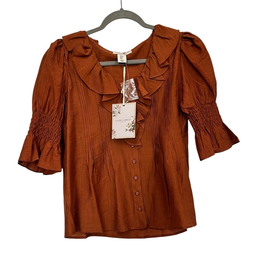 Laura Ashley Smocked Blouse in Rust size S NWT